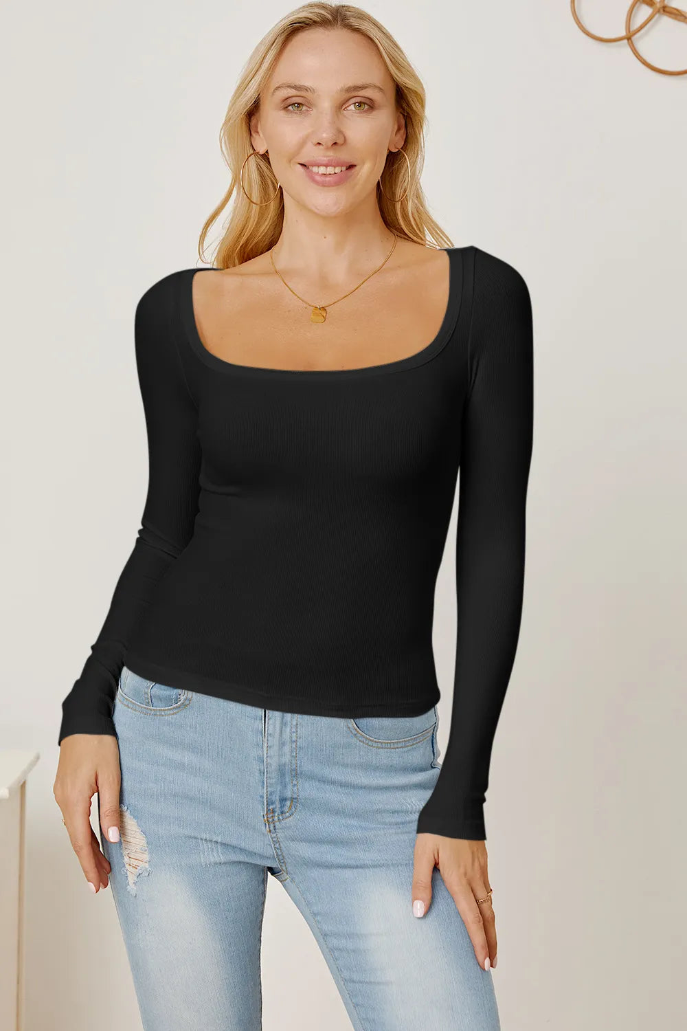 Square Neck Long Sleeve T-shirt (7)