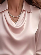 Ruched Long Sleeve Drape Collar Blouse (15)