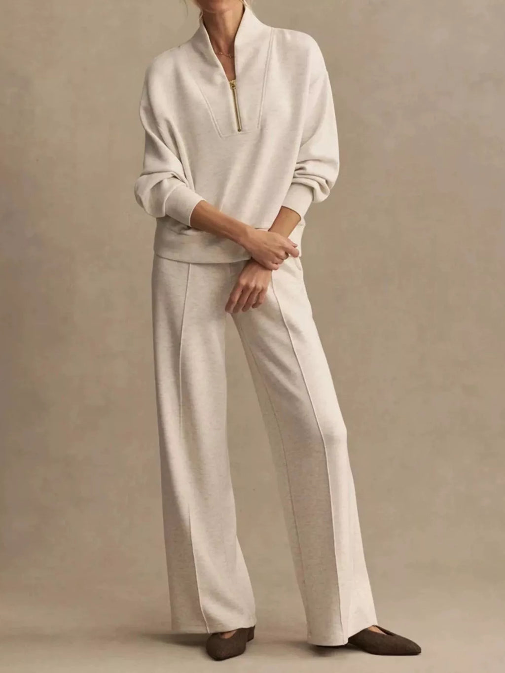 Quarter-zip Sweatshirt Wide-leg Pants Set