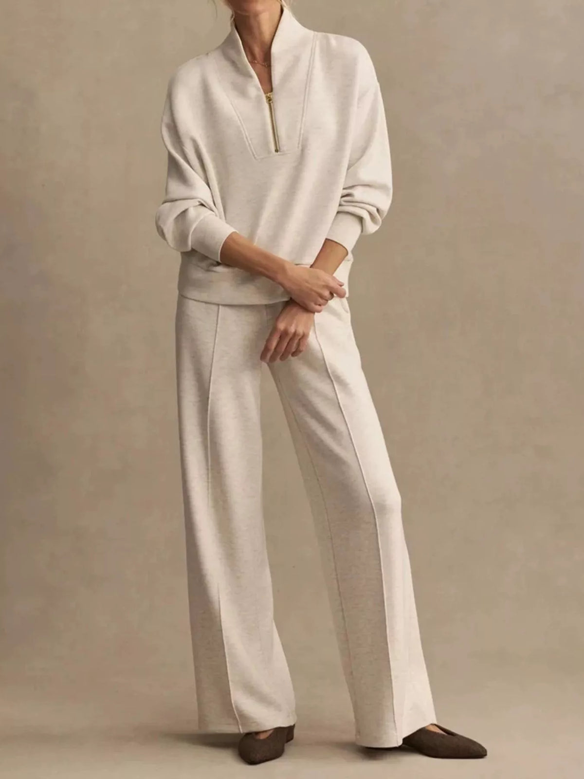 Quarter-zip Sweatshirt Wide-leg Pants Set