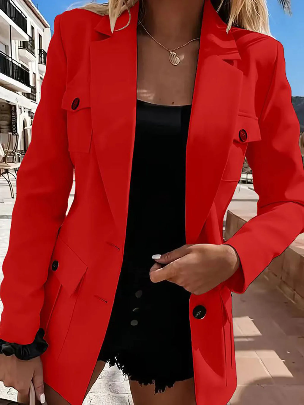 Lapel Collar Long Sleeve Blazer (2)