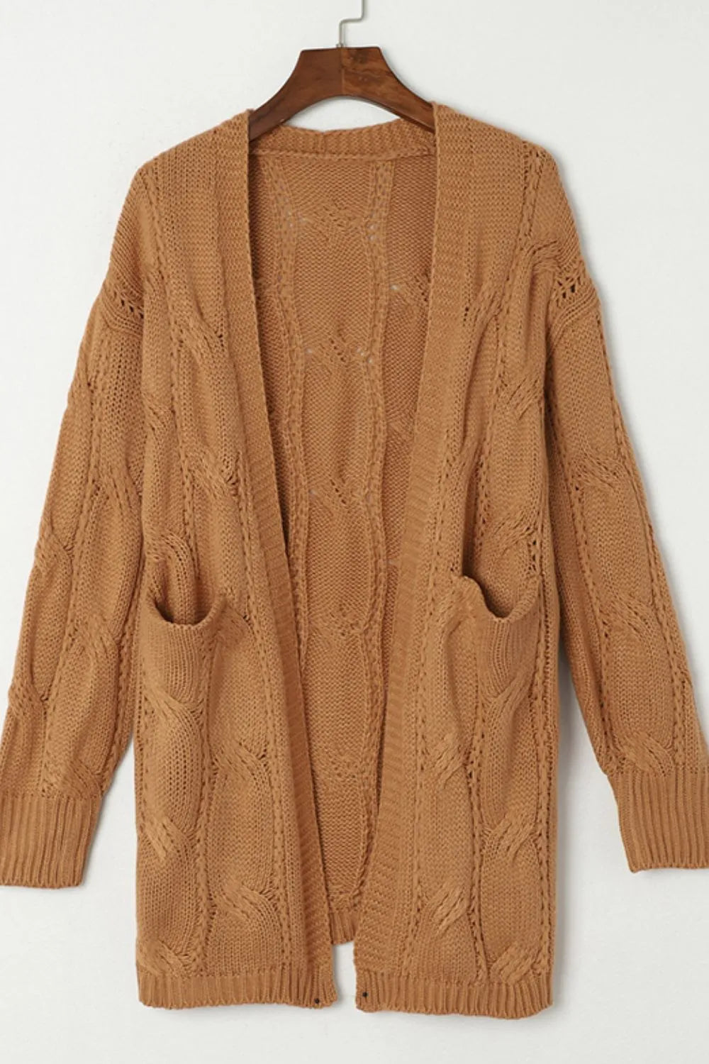 Cable-knit Dropped Shoulder Slit Cardigan (9)