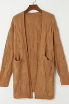 Cable-knit Dropped Shoulder Slit Cardigan (9)