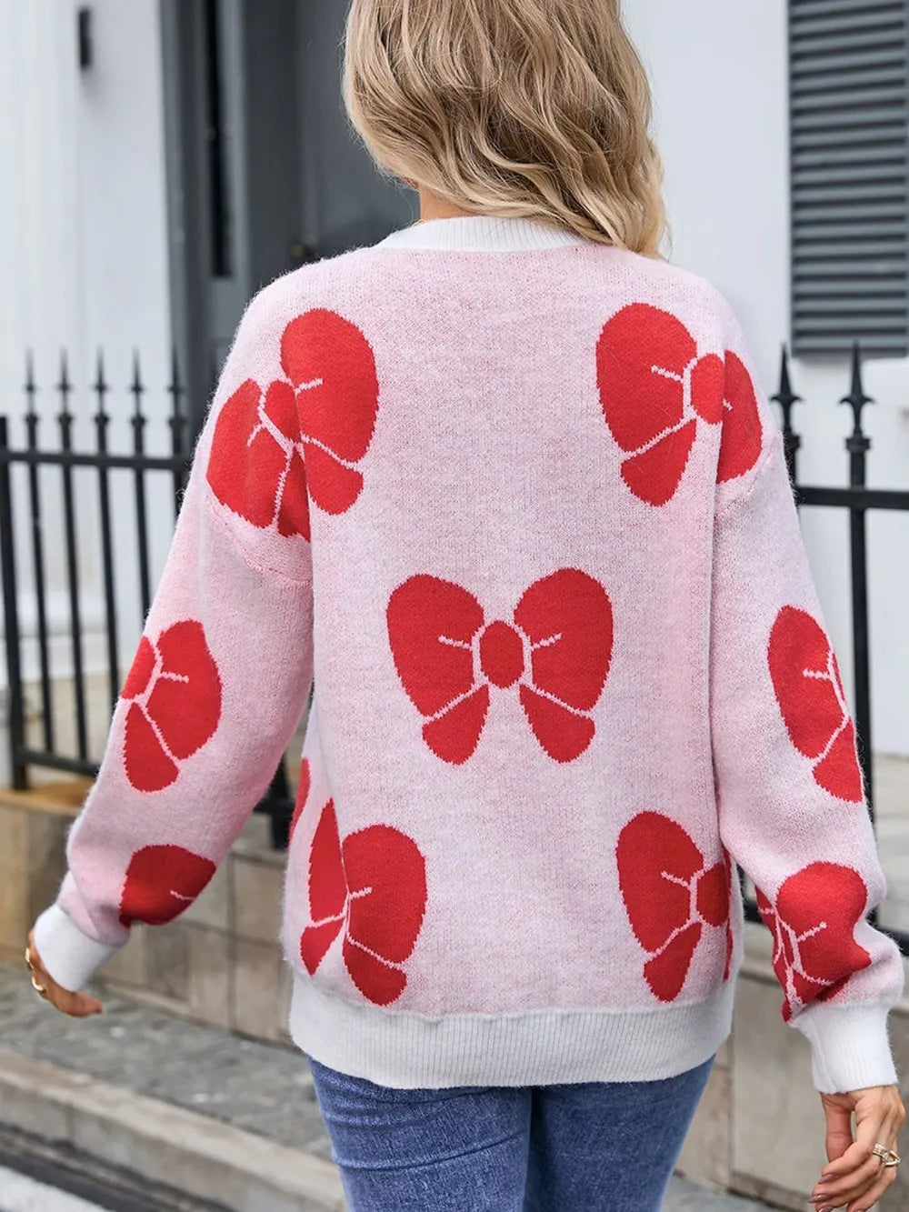 Bow Round Neck Dropped Shoulder Sweater (2)