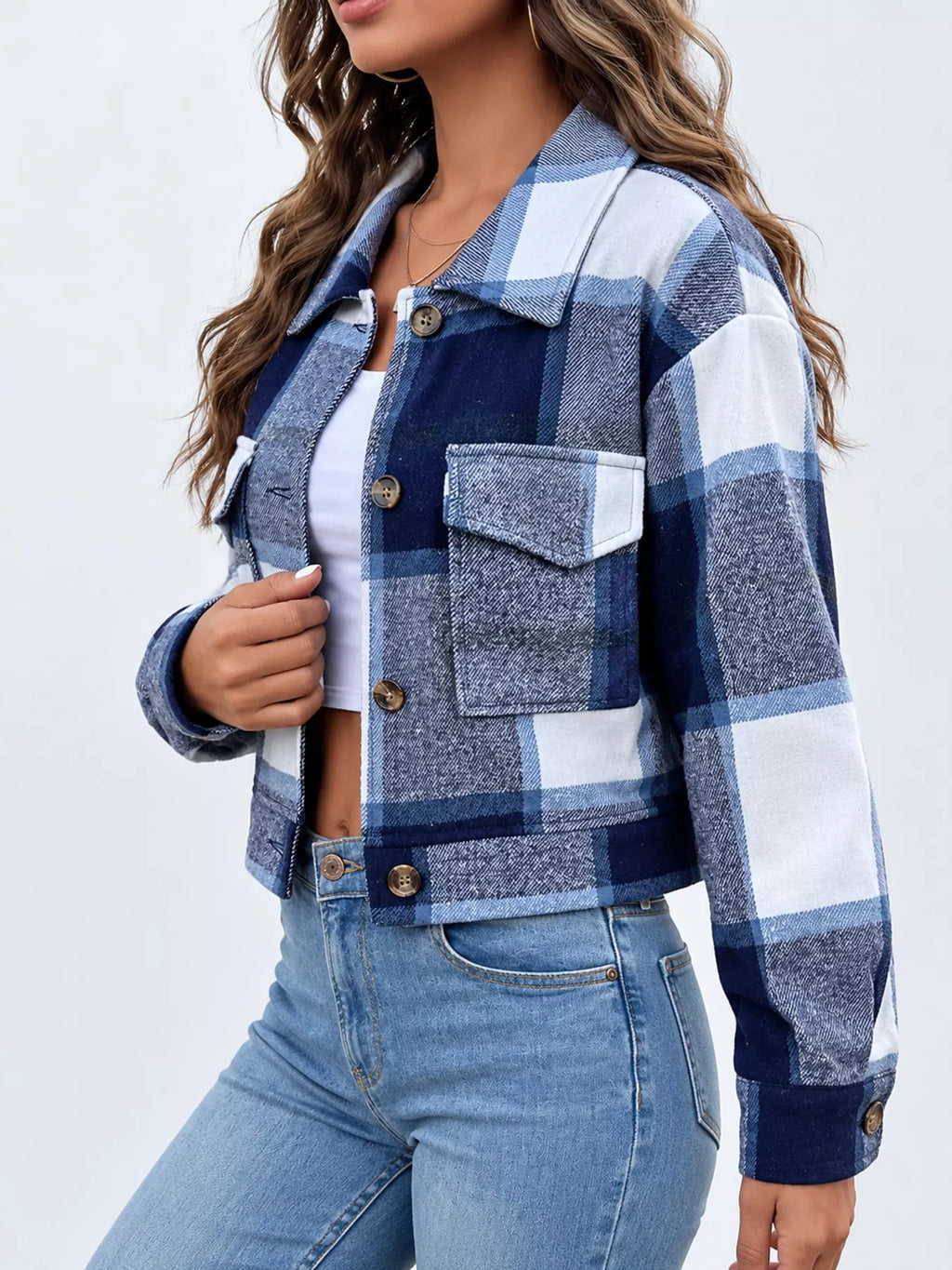Plaid Button-up Cropped Jacket (6)