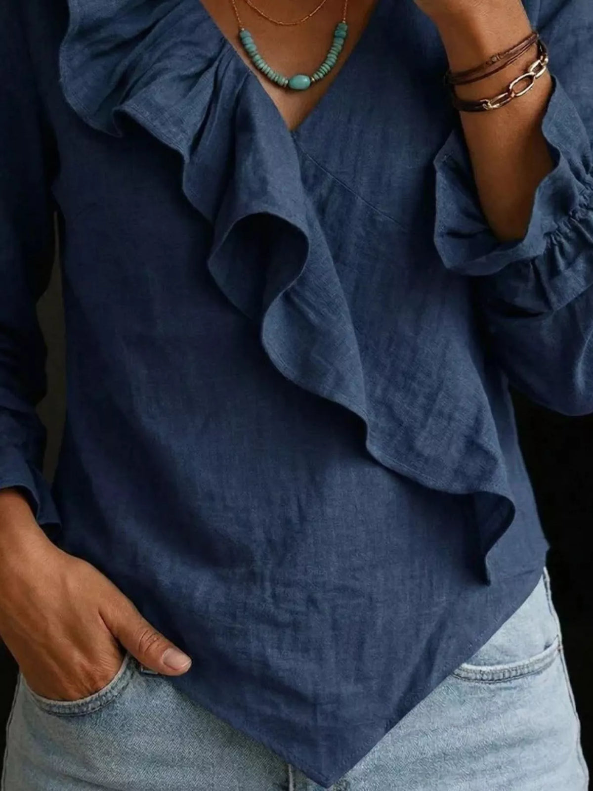 Full Size Ruffled Long Sleeve Blouse Plus (9)