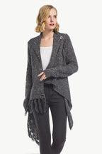 One-button Tassel Tie Asymmetrical Hem Cardigan (17)