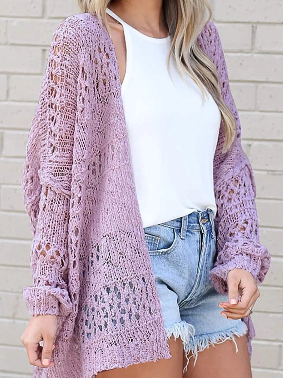 Openwork Open Front Lightweight Cardigan