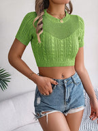 Cable Knit Openwork Round Neck Top (16)