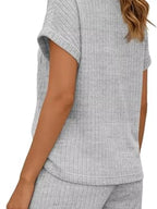 Casual Ribbed Knit Tee Shorts Set (22)