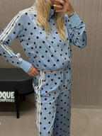 Polka Dot Side Striped Outerwear Pants Set (9)