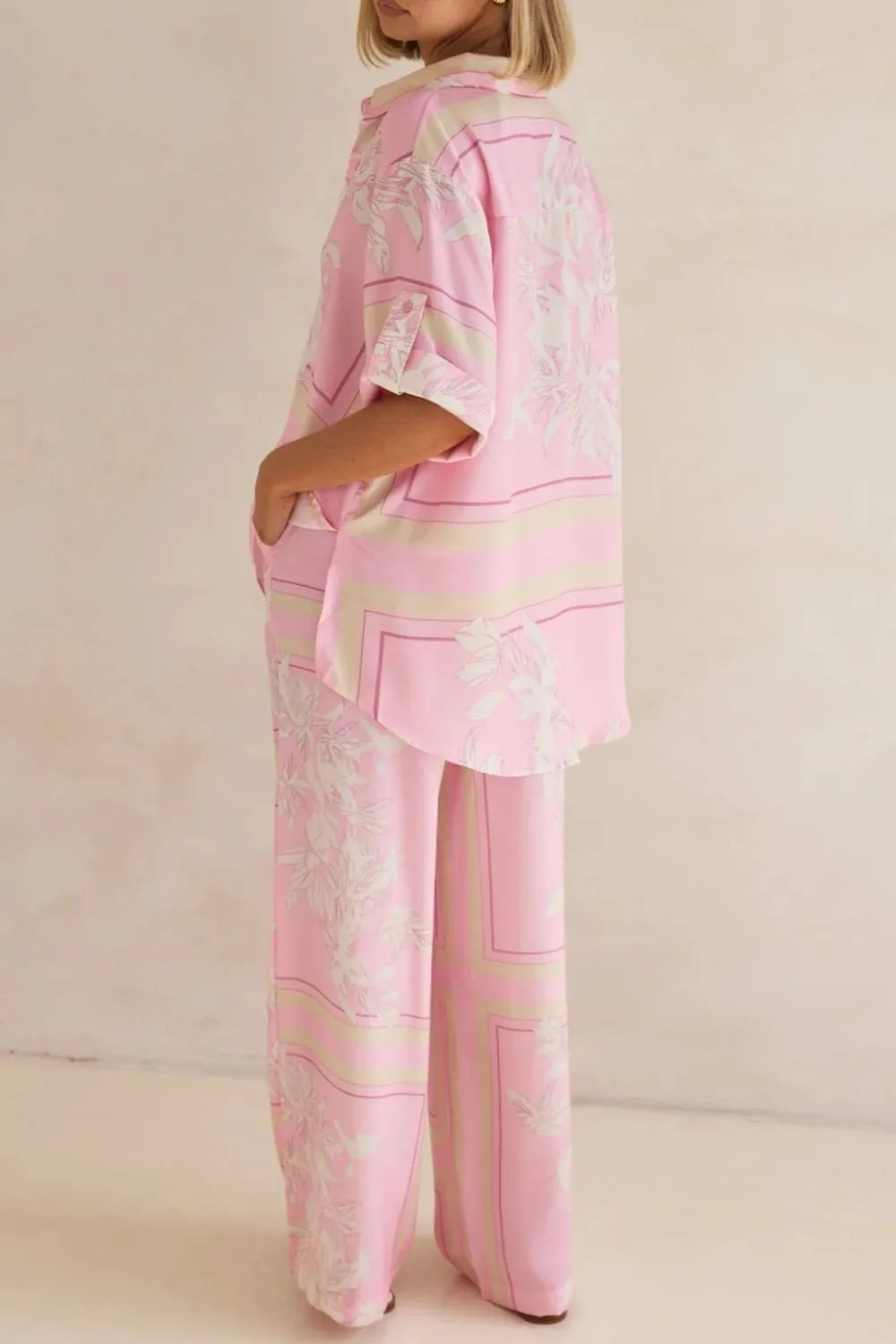Printed Button Up Shirt Pants Set (27)