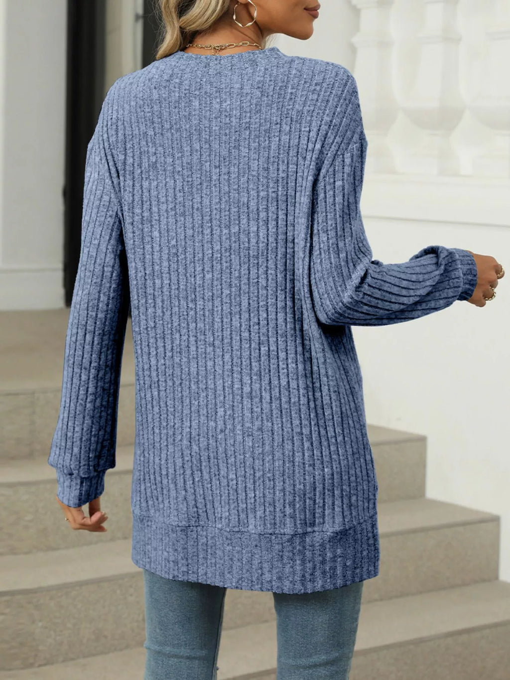 Ribbed Knit Round Neck Sweater (7)