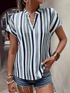 Striped Notched Short Sleeve Shirt (3)