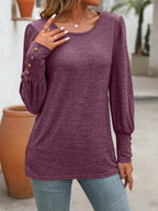 Decorative Button Round Neck Long Sleeve T-shirt (24)