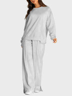 Round Neck Long Sleeve Top Slit Pants Set (3)