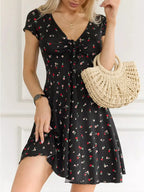 Full Size Tie Front V-neck Mini Dress Plus