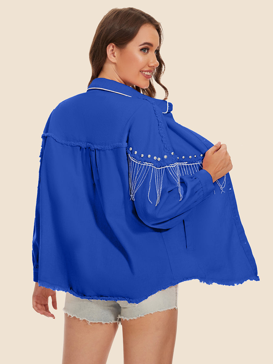 Raw Hem Fringe Detail Denim Jacket (12)