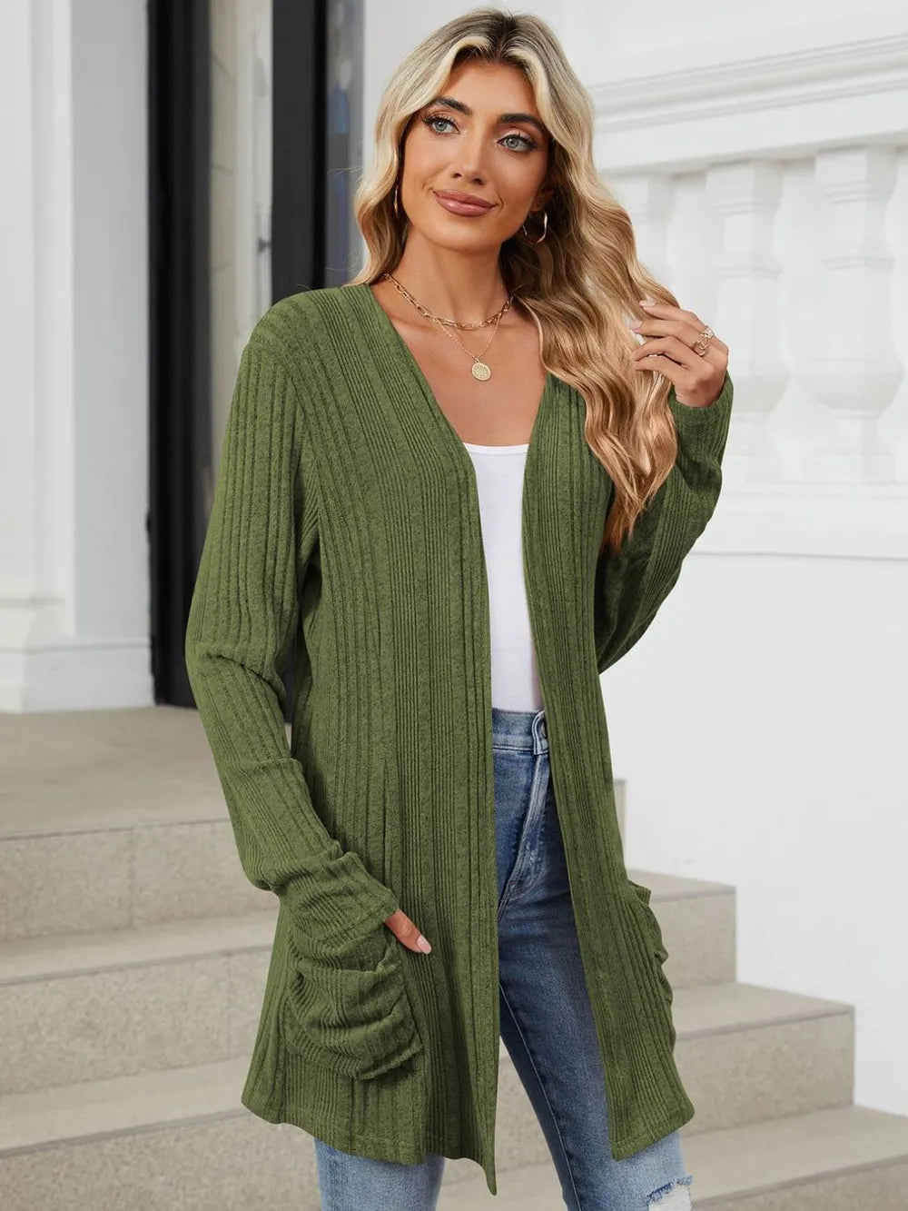 Pocketed Open Front Long Sleeve Cardigan (27)