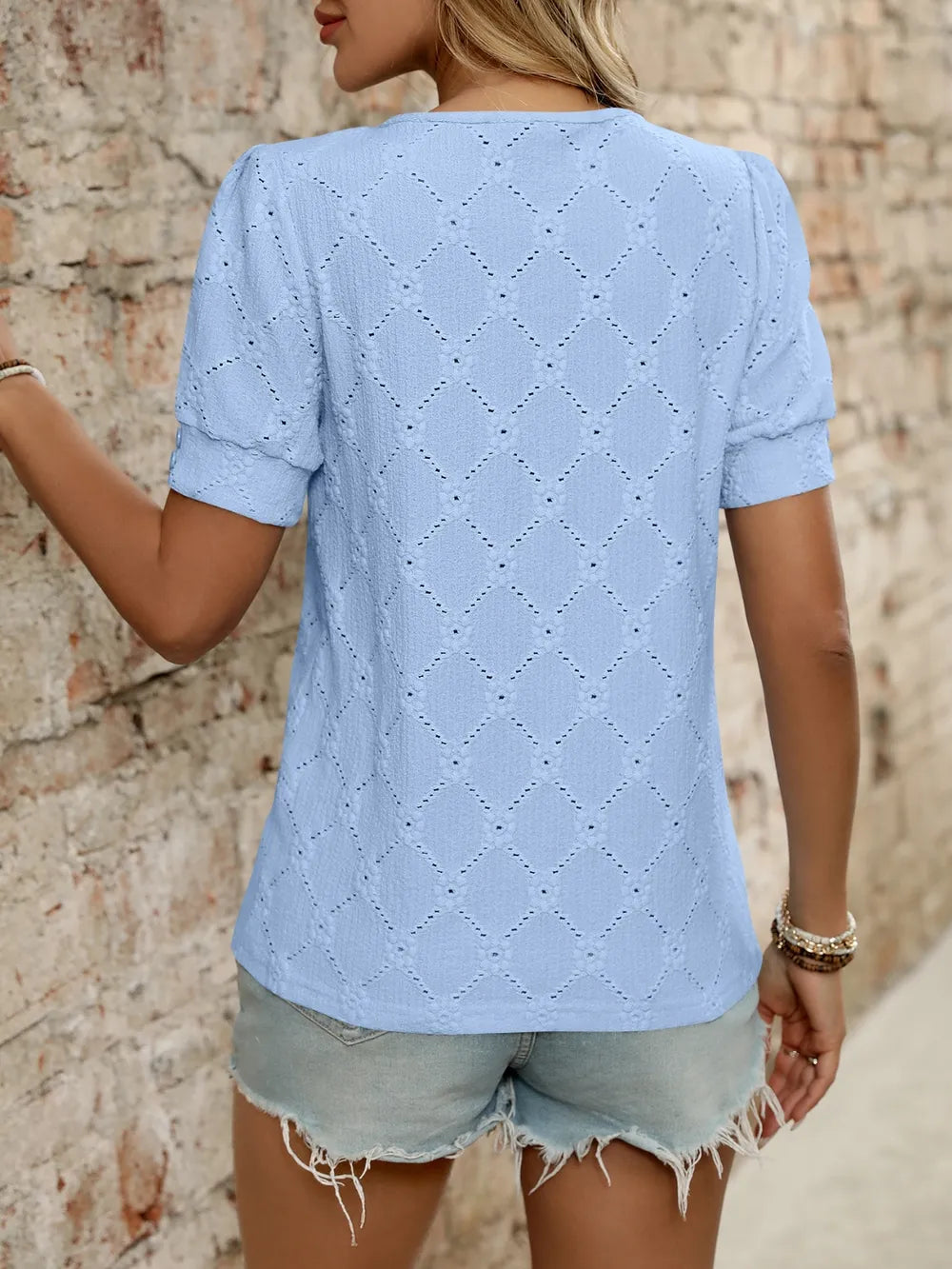 Eyelet Round Neck Short Sleeve Top (3)