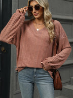 V-neck Long Sleeve T-shirt (8)
