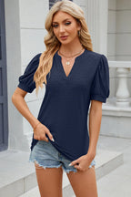 Eyelet Notched Puff Sleeve T-shirt (14)