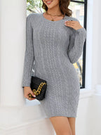 Long Sleeve Cable Knit Cutout Backless Mini Dress (7)