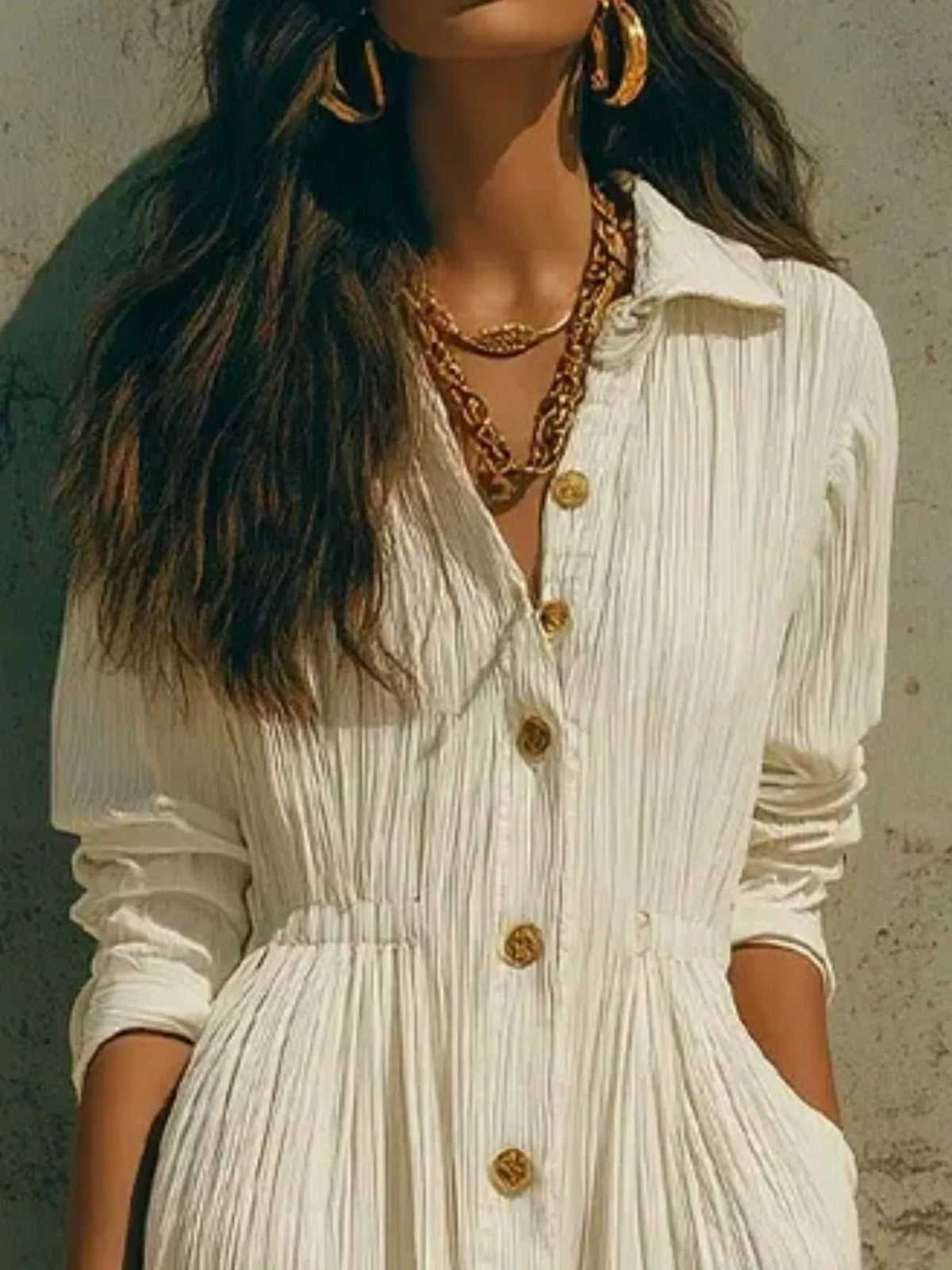 Full Size Textured Button Down Long Sleeve Maxi Dress Plus (2)