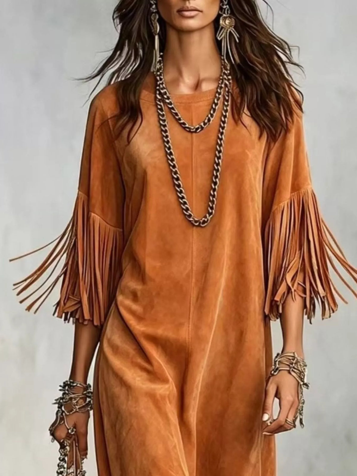 Fringed Round Neck Midi Dress (9)