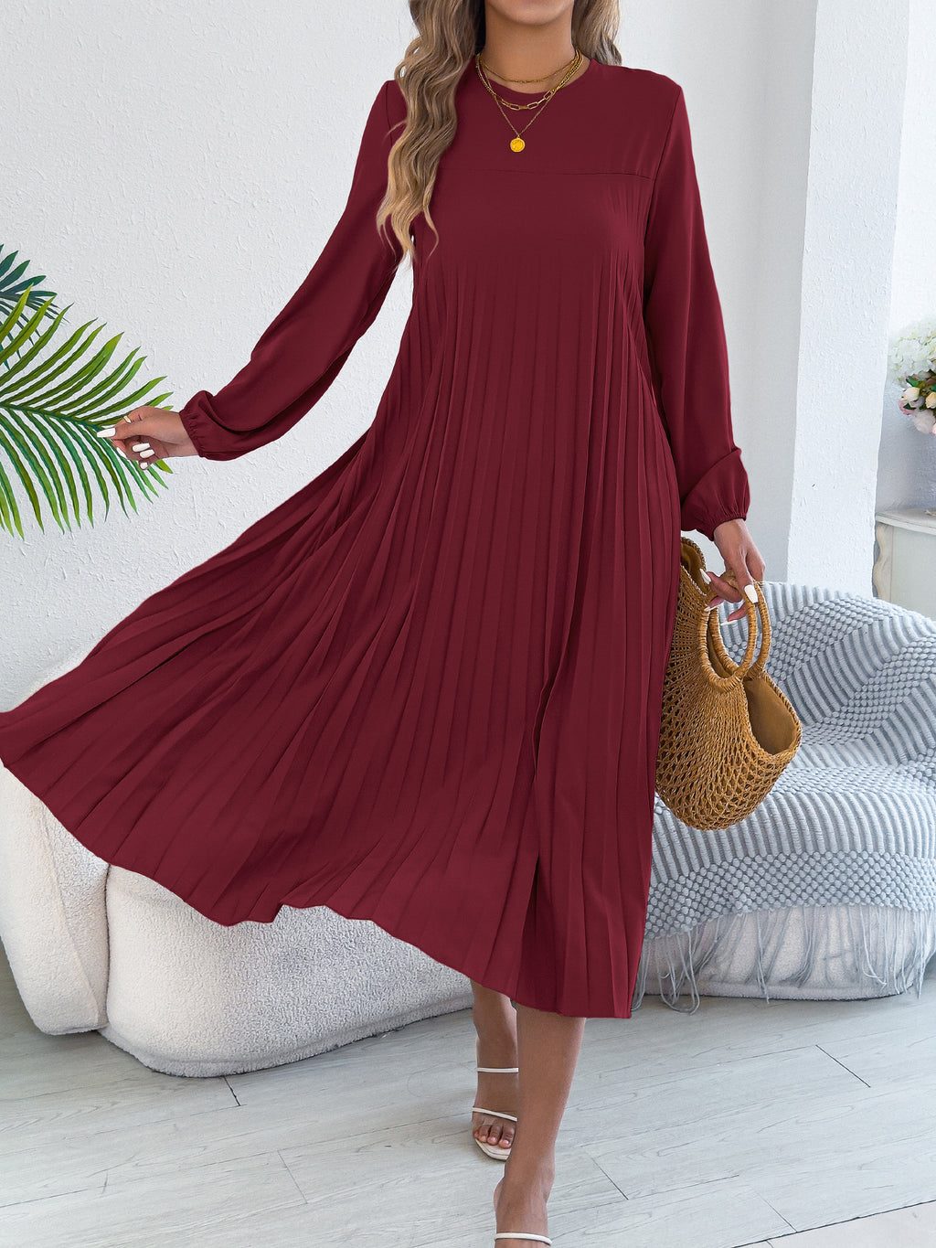 Pleated A-line Midi Dress (13)
