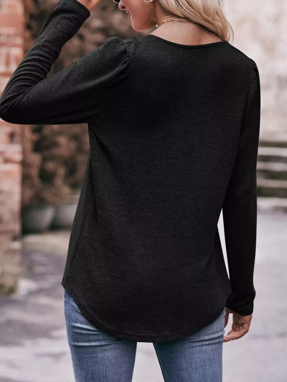 Pleated Square Neck Long Sleeve T-shirt (13)