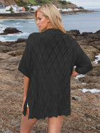 Button Down Eyelet Collared Neck Knit Shirt (7)