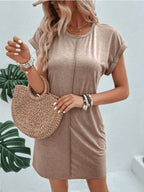 Exposed Seam Short Sleeve Mini Tee Dress (10)
