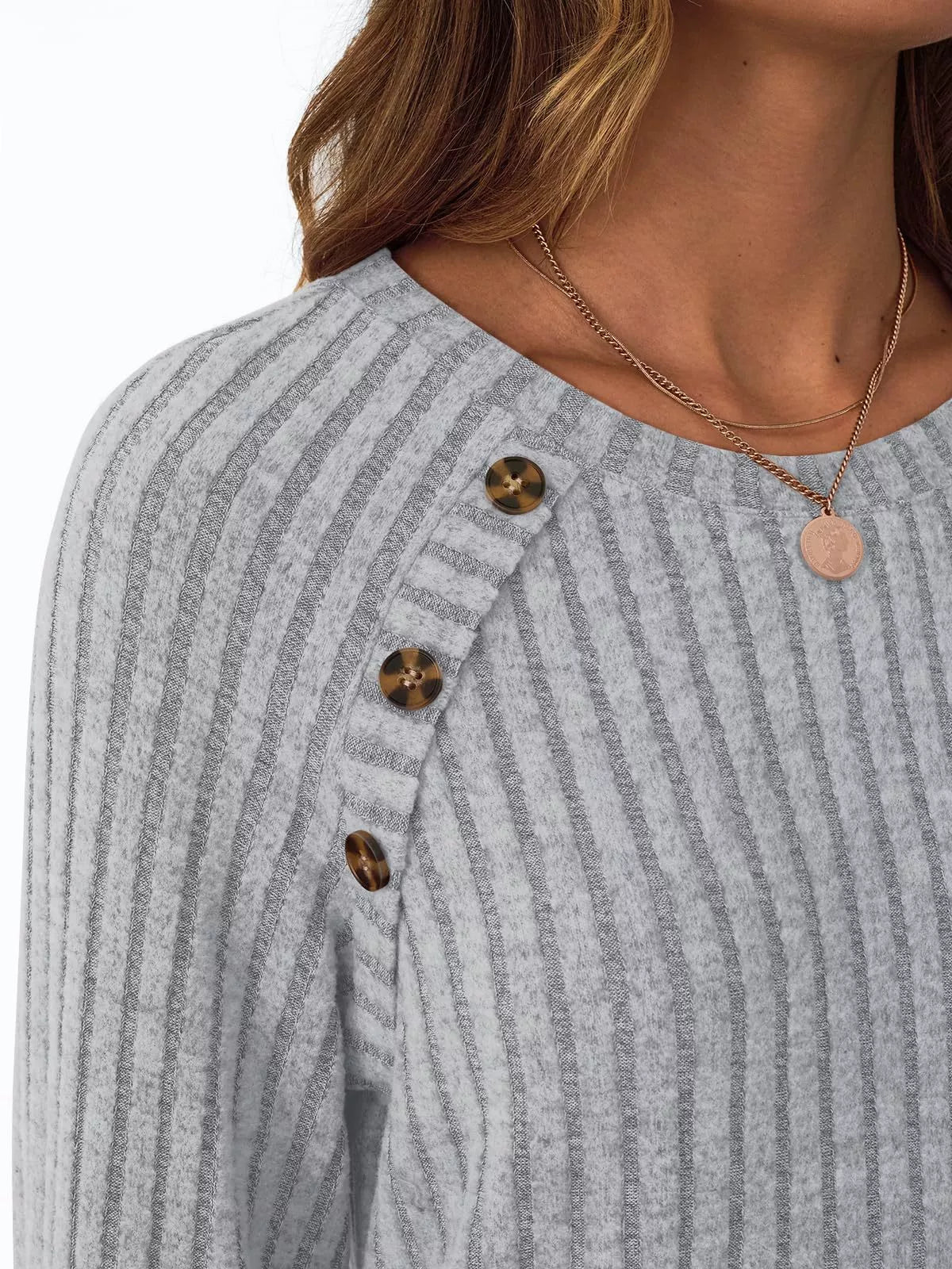 Ribbed Knit Decor Button Long Sleeve T-shirt (16)