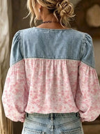 Full Size Denim Patchwork Floral Top Plus (6)