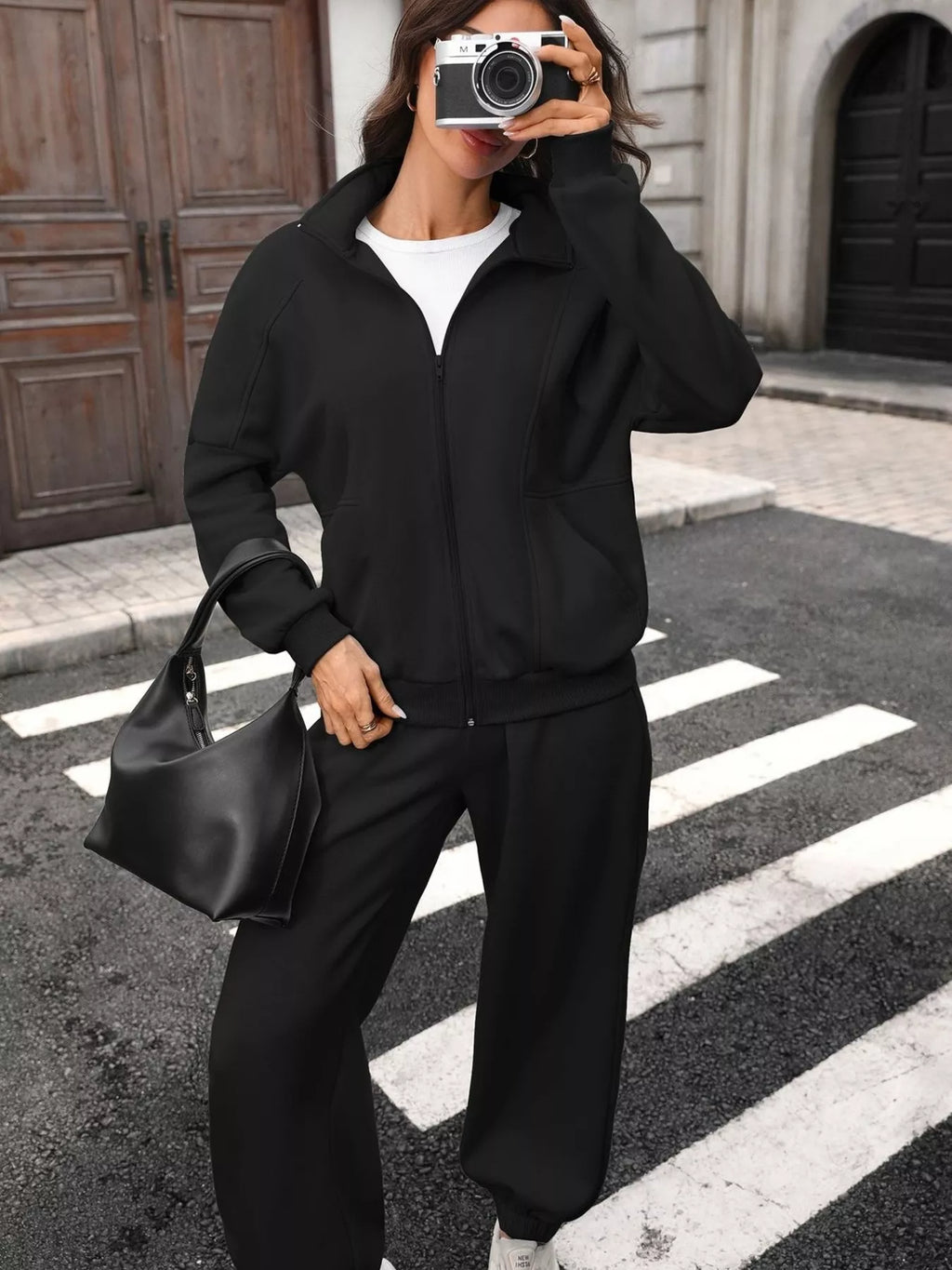 Zip-up Long Sleeve Top Pants Set (9)