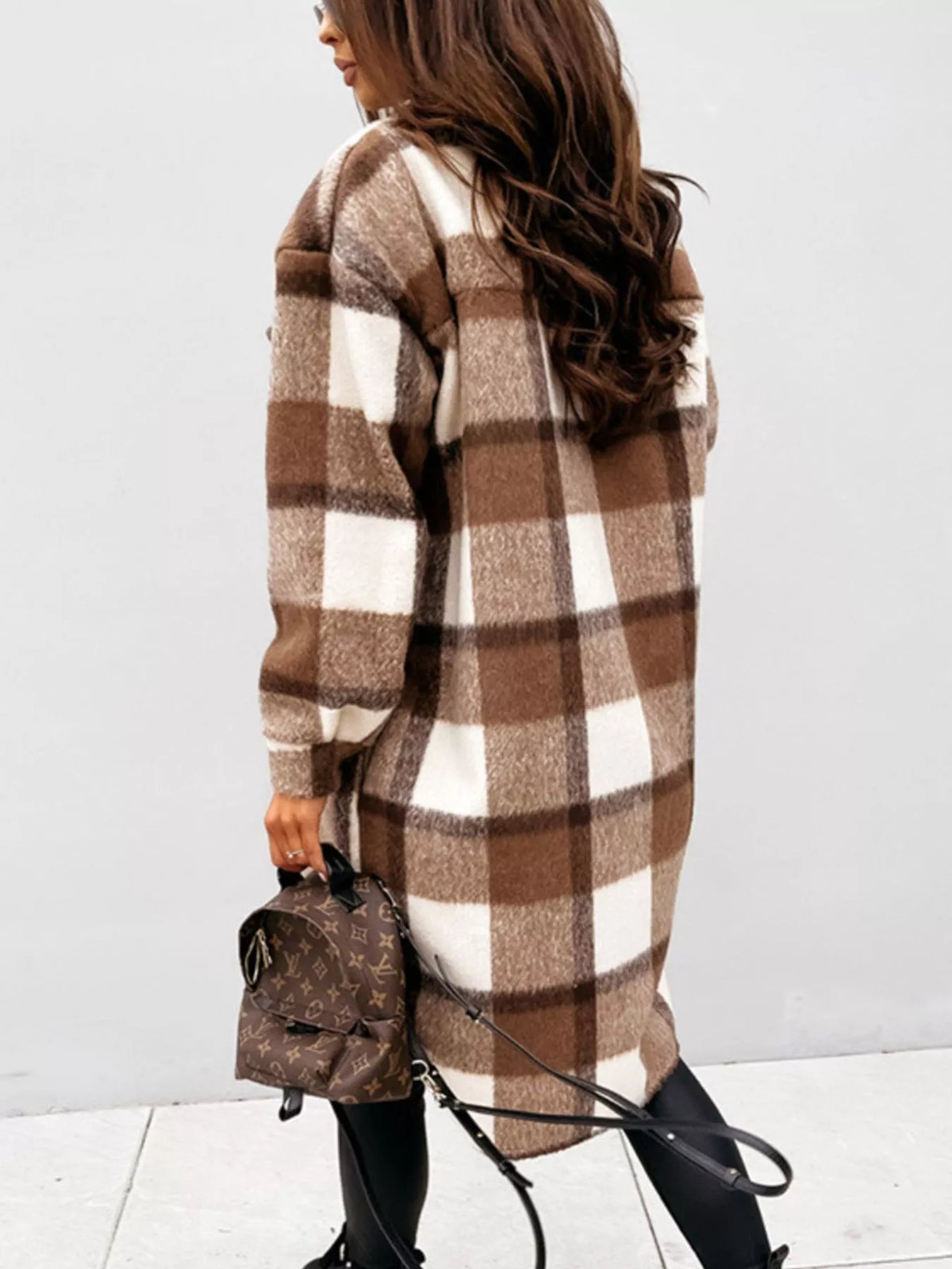 Longline Plaid Button Up Coat (5)