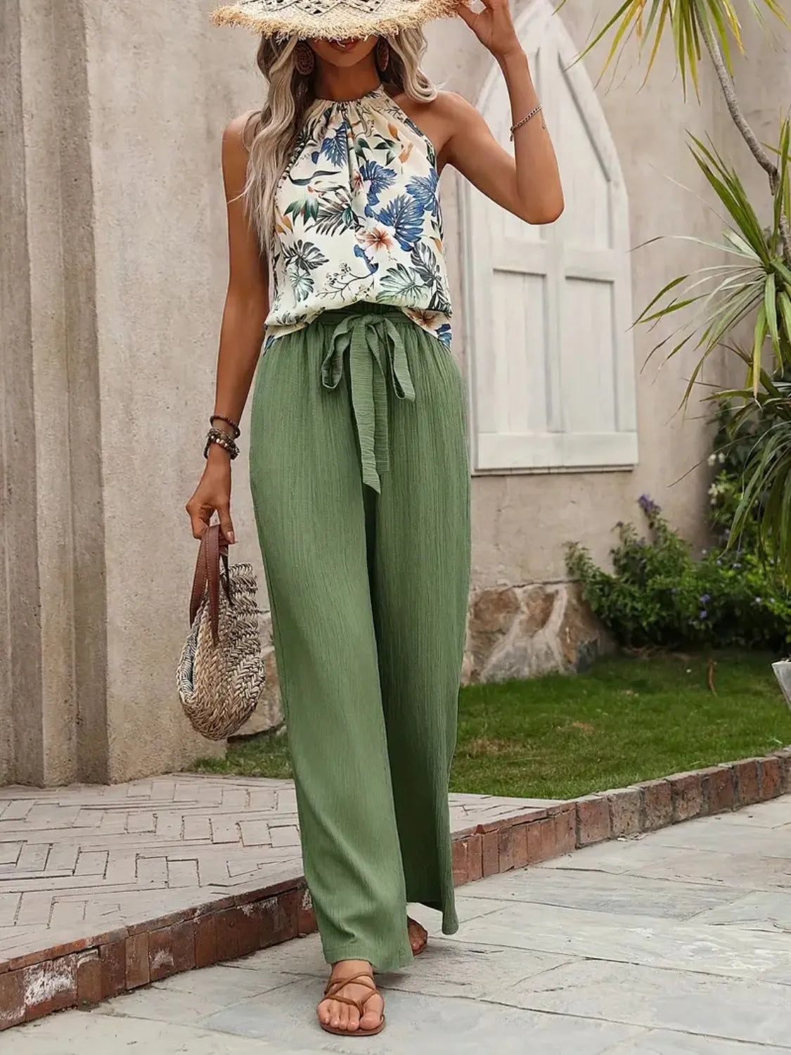 Printed Tank Top Wide Leg Pants Set (21)