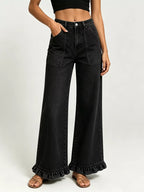 High-waisted Wide-leg Ruffle Hem Jeans (2)