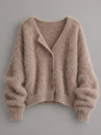 Fuzzy V-neck Button-down Cardigan (18)