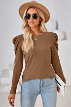 Round Neck Puff Sleeve Blouse (5)