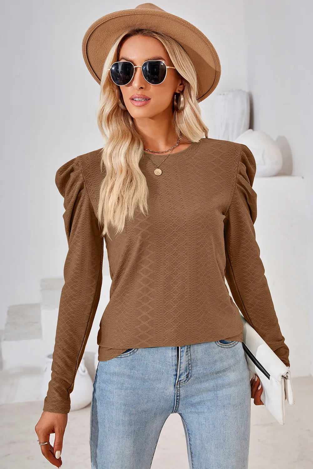 Round Neck Puff Sleeve Blouse (5)