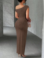 Textured Single Shoulder Bodycon Maxi Dress (5)