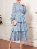 Full Size Layered Balloon Sleeve Midi Dress Plus