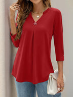 Notched Three-quarter Sleeve T-shirt (20)