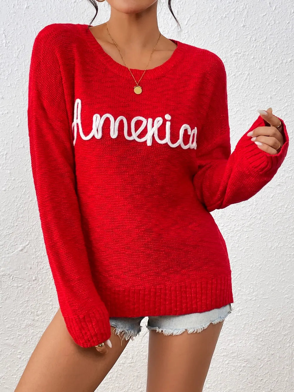 Letter Round Neck Long Sleeve Sweater (3)