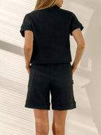 Half Zip Short Sleeve Top Shorts Set (9)