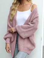 Chunky Knit Open Front Cardigan Lantern Sleeves (2)