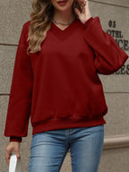 V-neck Solid Color Casual Sweatshirt (19)