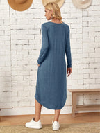 Pocketed Round Neck Long Sleeve Tee Dress (18)